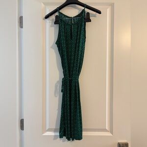 Banana Republic size XS petite green and navy dress w/ tie.Keyhole front & back